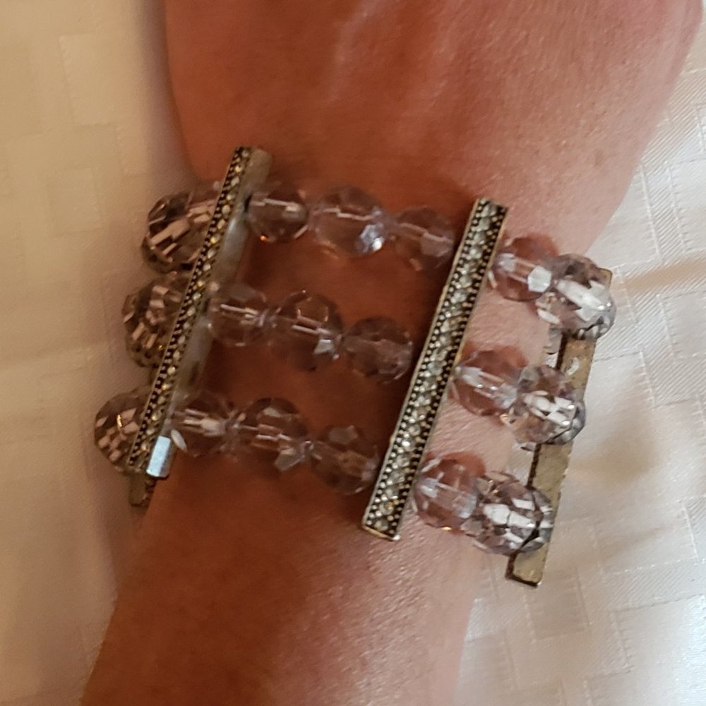 Vintage cuff bracelet, lavender hue beads